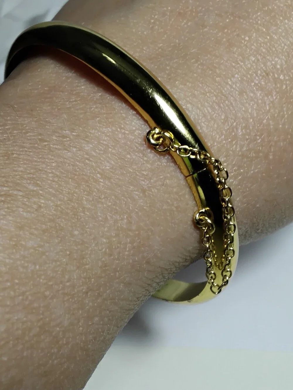Vintage Gold Vermeil Over 925 Silver Bangle Bracelet w/ safety chain